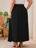 SHOWMALL Women's Plus Size High Waisted Maxi Skirts with Pockets, Boho Flowy A-Line Long Skirt, Casual Summer Beach Skirt with Drawstring