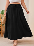 SHOWMALL Women's Plus Size High Waisted Maxi Skirts with Pockets, Boho Flowy A-Line Long Skirt, Casual Summer Beach Skirt with Drawstring