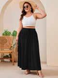 SHOWMALL Women's Plus Size High Waisted Maxi Skirts with Pockets, Boho Flowy A-Line Long Skirt, Casual Summer Beach Skirt with Drawstring