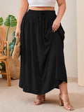 SHOWMALL Women's Plus Size High Waisted Maxi Skirts with Pockets, Boho Flowy A-Line Long Skirt, Casual Summer Beach Skirt with Drawstring