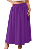 SHOWMALL Women's Plus Size High Waisted Maxi Skirts with Pockets, Boho Flowy A-Line Long Skirt, Casual Summer Beach Skirt with Drawstring