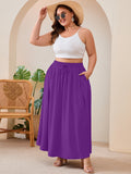 SHOWMALL Women's Plus Size High Waisted Maxi Skirts with Pockets, Boho Flowy A-Line Long Skirt, Casual Summer Beach Skirt with Drawstring