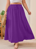 SHOWMALL Women's Plus Size High Waisted Maxi Skirts with Pockets, Boho Flowy A-Line Long Skirt, Casual Summer Beach Skirt with Drawstring