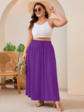 SHOWMALL Women's Plus Size High Waisted Maxi Skirts with Pockets, Boho Flowy A-Line Long Skirt, Casual Summer Beach Skirt with Drawstring