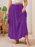 SHOWMALL Women's Plus Size High Waisted Maxi Skirts with Pockets, Boho Flowy A-Line Long Skirt, Casual Summer Beach Skirt with Drawstring