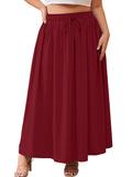SHOWMALL Women's Plus Size High Waisted Maxi Skirts with Pockets, Boho Flowy A-Line Long Skirt, Casual Summer Beach Skirt with Drawstring