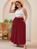 SHOWMALL Women's Plus Size High Waisted Maxi Skirts with Pockets, Boho Flowy A-Line Long Skirt, Casual Summer Beach Skirt with Drawstring