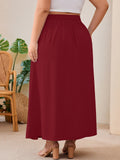 SHOWMALL Women's Plus Size High Waisted Maxi Skirts with Pockets, Boho Flowy A-Line Long Skirt, Casual Summer Beach Skirt with Drawstring