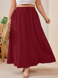 SHOWMALL Women's Plus Size High Waisted Maxi Skirts with Pockets, Boho Flowy A-Line Long Skirt, Casual Summer Beach Skirt with Drawstring