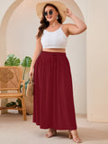 SHOWMALL Women's Plus Size High Waisted Maxi Skirts with Pockets, Boho Flowy A-Line Long Skirt, Casual Summer Beach Skirt with Drawstring