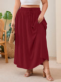 SHOWMALL Women's Plus Size High Waisted Maxi Skirts with Pockets, Boho Flowy A-Line Long Skirt, Casual Summer Beach Skirt with Drawstring