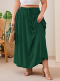 SHOWMALL Women's Plus Size High Waisted Maxi Skirts with Pockets, Boho Flowy A-Line Long Skirt, Casual Summer Beach Skirt with Drawstring