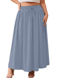 SHOWMALL Women's Plus Size High Waisted Maxi Skirts with Pockets, Boho Flowy A-Line Long Skirt, Casual Summer Beach Skirt with Drawstring