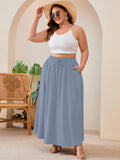 SHOWMALL Women's Plus Size High Waisted Maxi Skirts with Pockets, Boho Flowy A-Line Long Skirt, Casual Summer Beach Skirt with Drawstring