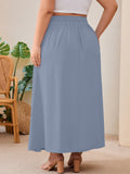 SHOWMALL Women's Plus Size High Waisted Maxi Skirts with Pockets, Boho Flowy A-Line Long Skirt, Casual Summer Beach Skirt with Drawstring