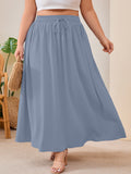 SHOWMALL Women's Plus Size High Waisted Maxi Skirts with Pockets, Boho Flowy A-Line Long Skirt, Casual Summer Beach Skirt with Drawstring