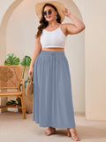 SHOWMALL Women's Plus Size High Waisted Maxi Skirts with Pockets, Boho Flowy A-Line Long Skirt, Casual Summer Beach Skirt with Drawstring