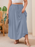 SHOWMALL Women's Plus Size High Waisted Maxi Skirts with Pockets, Boho Flowy A-Line Long Skirt, Casual Summer Beach Skirt with Drawstring
