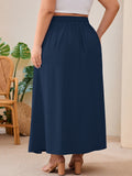SHOWMALL Women's Plus Size High Waisted Maxi Skirts with Pockets, Boho Flowy A-Line Long Skirt, Casual Summer Beach Skirt with Drawstring