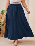 SHOWMALL Women's Plus Size High Waisted Maxi Skirts with Pockets, Boho Flowy A-Line Long Skirt, Casual Summer Beach Skirt with Drawstring