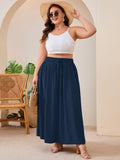 SHOWMALL Women's Plus Size High Waisted Maxi Skirts with Pockets, Boho Flowy A-Line Long Skirt, Casual Summer Beach Skirt with Drawstring