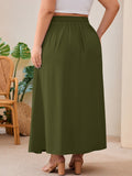 SHOWMALL Women's Plus Size High Waisted Maxi Skirts with Pockets, Boho Flowy A-Line Long Skirt, Casual Summer Beach Skirt with Drawstring