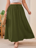 SHOWMALL Women's Plus Size High Waisted Maxi Skirts with Pockets, Boho Flowy A-Line Long Skirt, Casual Summer Beach Skirt with Drawstring