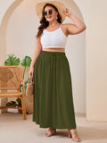 SHOWMALL Women's Plus Size High Waisted Maxi Skirts with Pockets, Boho Flowy A-Line Long Skirt, Casual Summer Beach Skirt with Drawstring