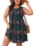 SHOWMALL Women's Plus Size Sleeveless Dress with Pockets, Summer Beach Sundress, Pleated Chest Tank Dress for Vacation & Casual Wear