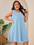 SHOWMALL Women's Plus Size Sleeveless Dress with Pockets, Summer Beach Sundress, Pleated Chest Tank Dress for Vacation & Casual Wear