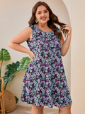 SHOWMALL Women's Plus Size Sleeveless Dress with Pockets, Summer Beach Sundress, Pleated Chest Tank Dress for Vacation & Casual Wear