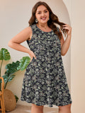 SHOWMALL Women's Plus Size Sleeveless Dress with Pockets, Summer Beach Sundress, Pleated Chest Tank Dress for Vacation & Casual Wear
