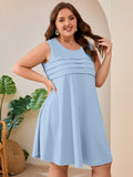 SHOWMALL Women's Plus Size Sleeveless Dress with Pockets, Summer Beach Sundress, Pleated Chest Tank Dress for Vacation & Casual Wear