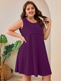 SHOWMALL Women's Plus Size Sleeveless Dress with Pockets, Summer Beach Sundress, Pleated Chest Tank Dress for Vacation & Casual Wear