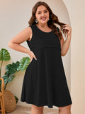 SHOWMALL Women's Plus Size Sleeveless Dress with Pockets, Summer Beach Sundress, Pleated Chest Tank Dress for Vacation & Casual Wear