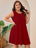 SHOWMALL Women's Plus Size Sleeveless Dress with Pockets, Summer Beach Sundress, Pleated Chest Tank Dress for Vacation & Casual Wear