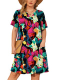 SHOWMALL Women's Plus Casual Dresses V Neck Short Beach Summer Sundress with Pockets