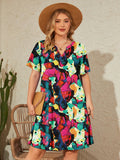 SHOWMALL Women's Plus Casual Dresses V Neck Short Beach Summer Sundress with Pockets