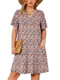 SHOWMALL Women's Plus Casual Dresses V Neck Short Beach Summer Sundress with Pockets