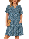 SHOWMALL Women's Plus Casual Dresses V Neck Short Beach Summer Sundress with Pockets