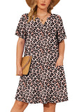 SHOWMALL Women's Plus Casual Dresses V Neck Short Beach Summer Sundress with Pockets