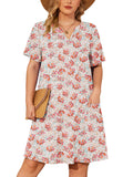 SHOWMALL Women's Plus Casual Dresses V Neck Short Beach Summer Sundress with Pockets