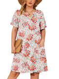 SHOWMALL Women's Plus Casual Dresses V Neck Short Beach Summer Sundress with Pockets