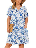 SHOWMALL Women's Plus Casual Dresses V Neck Short Beach Summer Sundress with Pockets