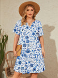 SHOWMALL Women's Plus Casual Dresses V Neck Short Beach Summer Sundress with Pockets