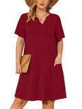 SHOWMALL Women's Plus Casual Dresses V Neck Short Beach Summer Sundress with Pockets
