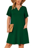 SHOWMALL Women's Plus Casual Dresses V Neck Short Beach Summer Sundress with Pockets