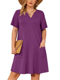 SHOWMALL Women's Plus Casual Dresses V Neck Short Beach Summer Sundress with Pockets