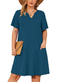 SHOWMALL Women's Plus Casual Dresses V Neck Short Beach Summer Sundress with Pockets