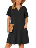 SHOWMALL Women's Plus Casual Dresses V Neck Short Beach Summer Sundress with Pockets